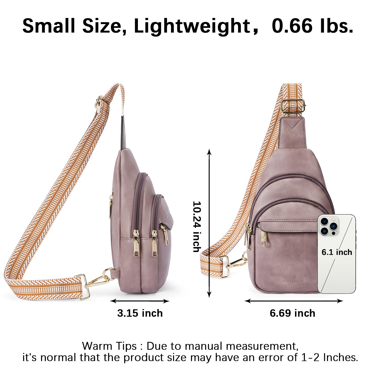 BOSTANTEN Small Sling Bag for Women Leather Crossbody Bags Fanny Pack Chest Bag for Travel