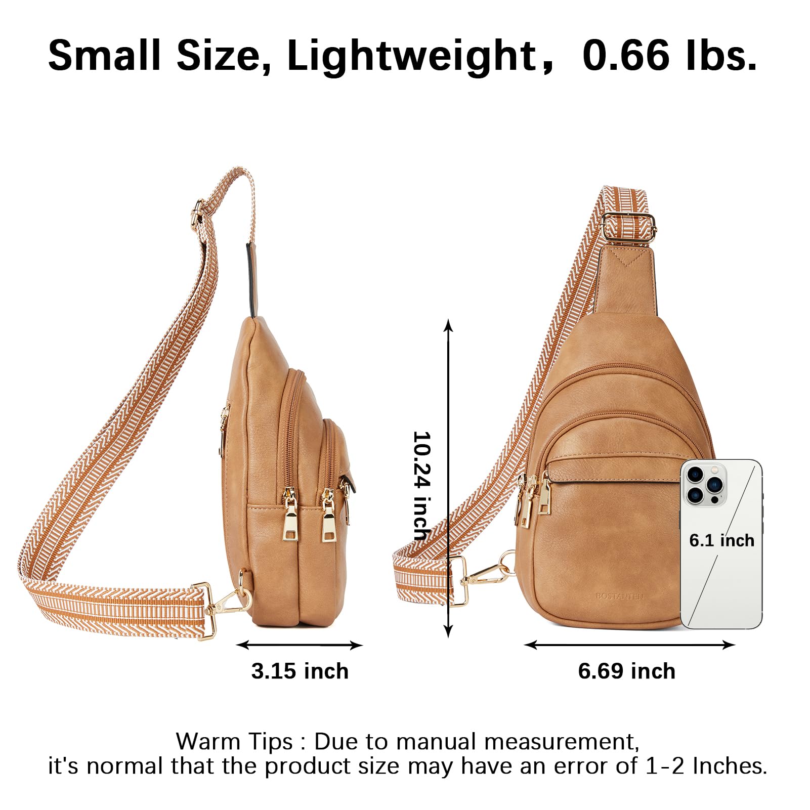 BOSTANTEN Small Sling Bag for Women Leather Crossbody Bags Fanny Pack Chest Bag for Travel