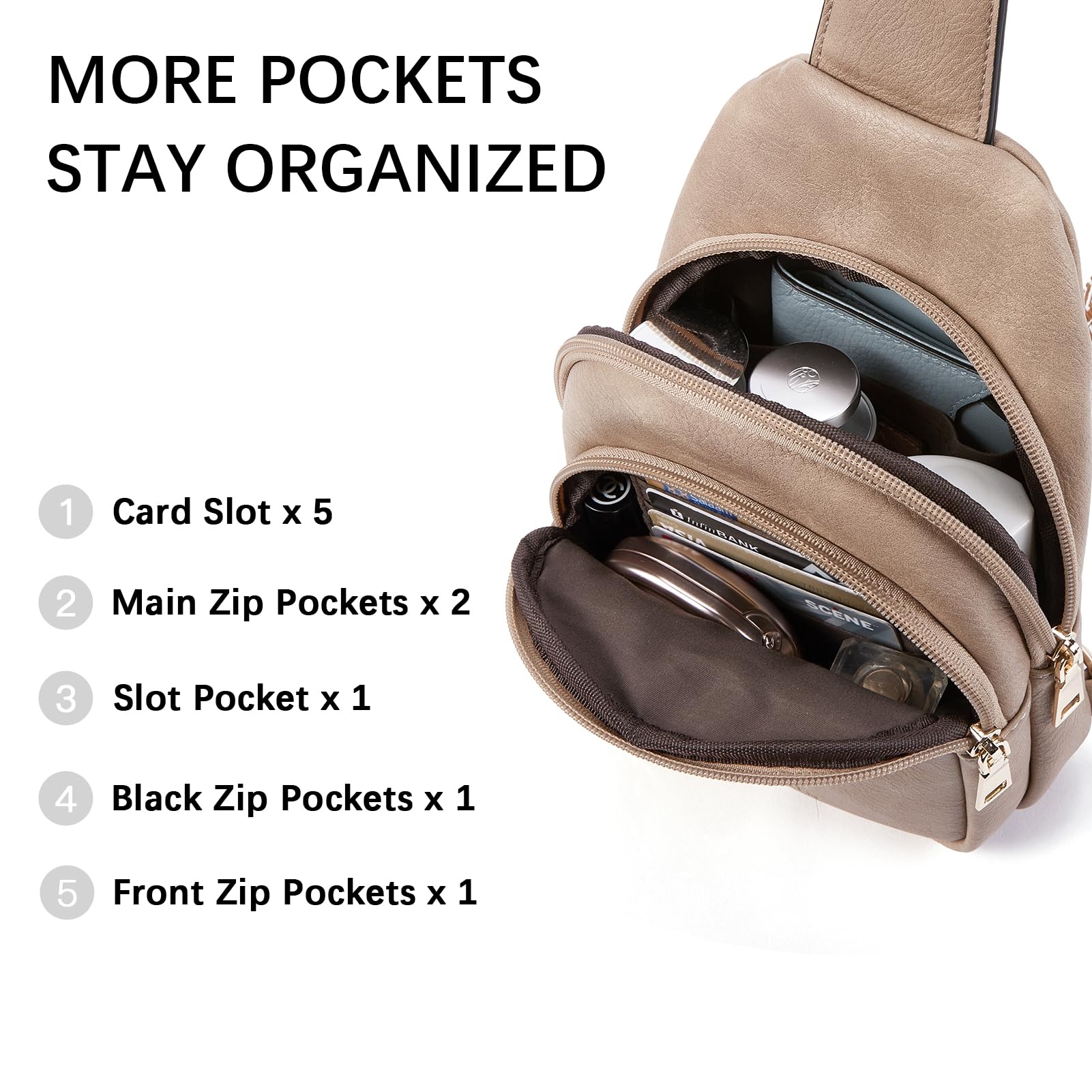 BOSTANTEN Small Sling Bag for Women Leather Crossbody Bags Fanny Pack Chest Bag for Travel