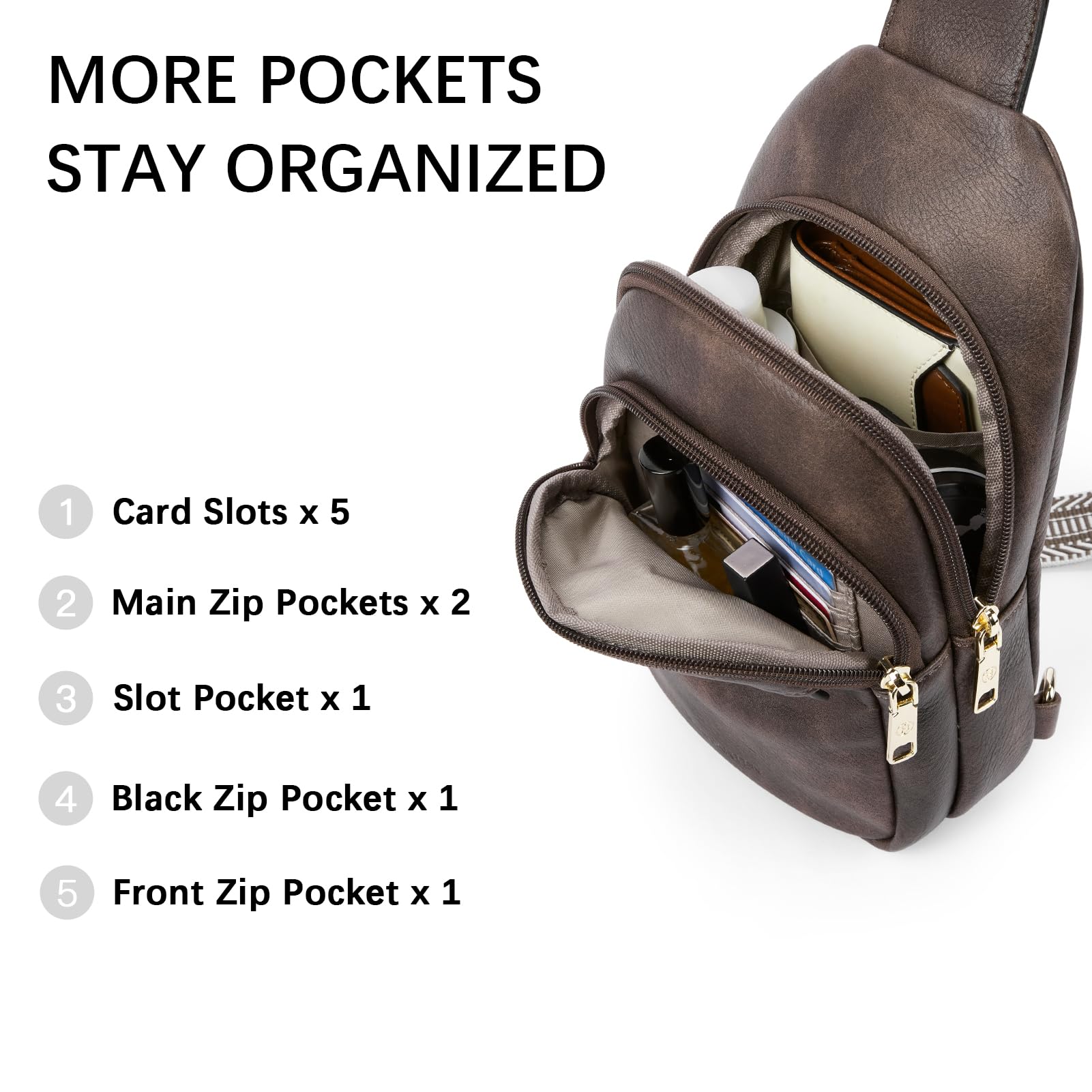 BOSTANTEN Small Sling Bag for Women Leather Crossbody Bags Fanny Pack Chest Bag for Travel