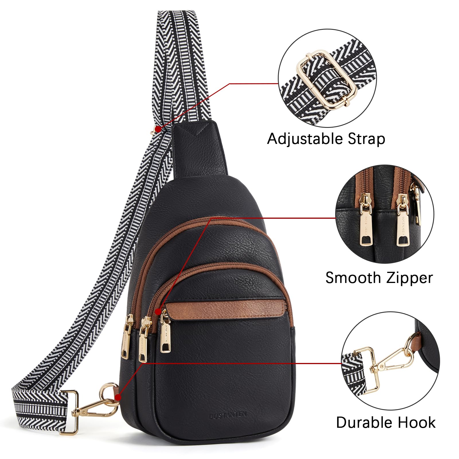 BOSTANTEN Small Sling Bag for Women Leather Crossbody Bags Fanny Pack Chest Bag for Travel