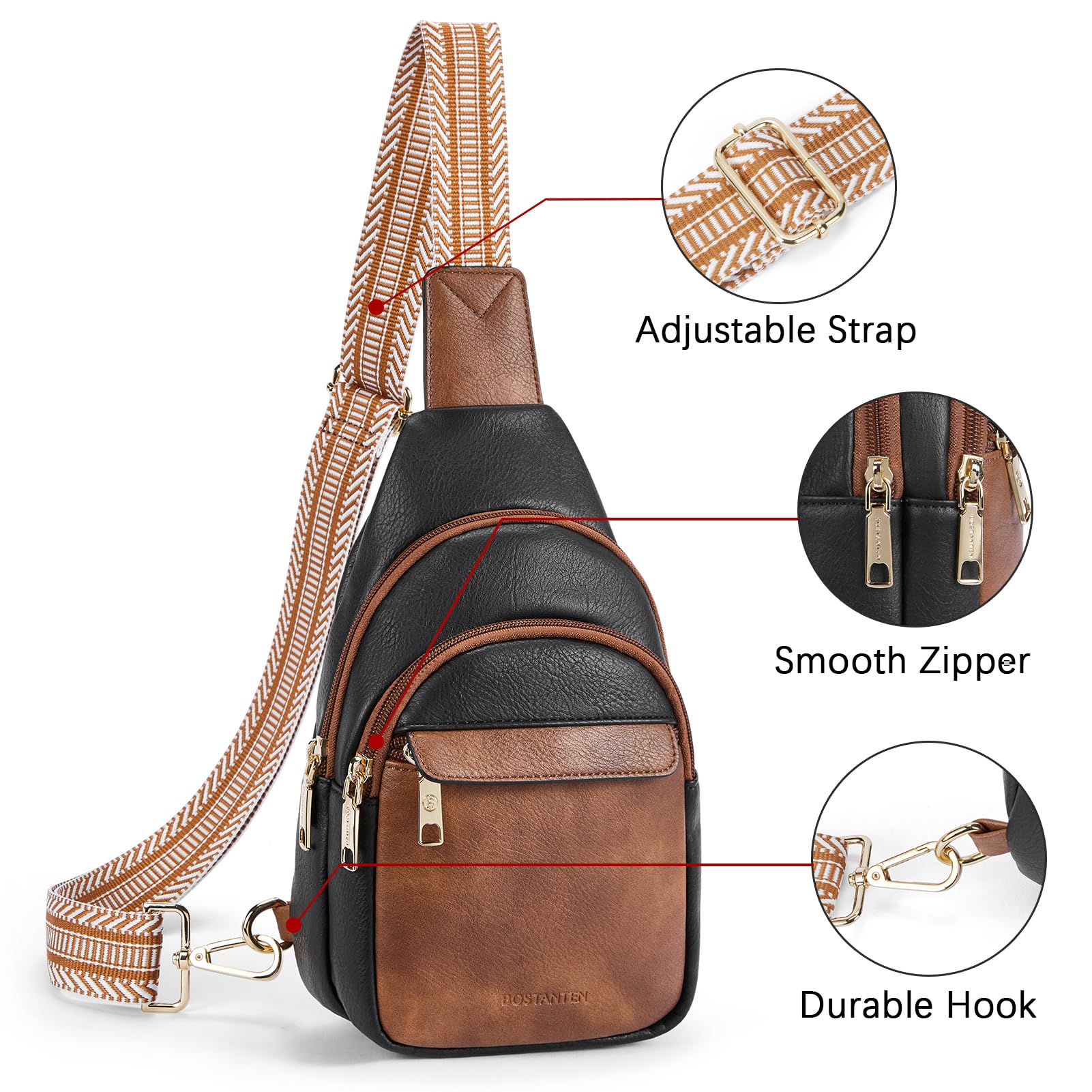BOSTANTEN Small Sling Bag for Women Leather Crossbody Bags Fanny Pack Chest Bag for Travel