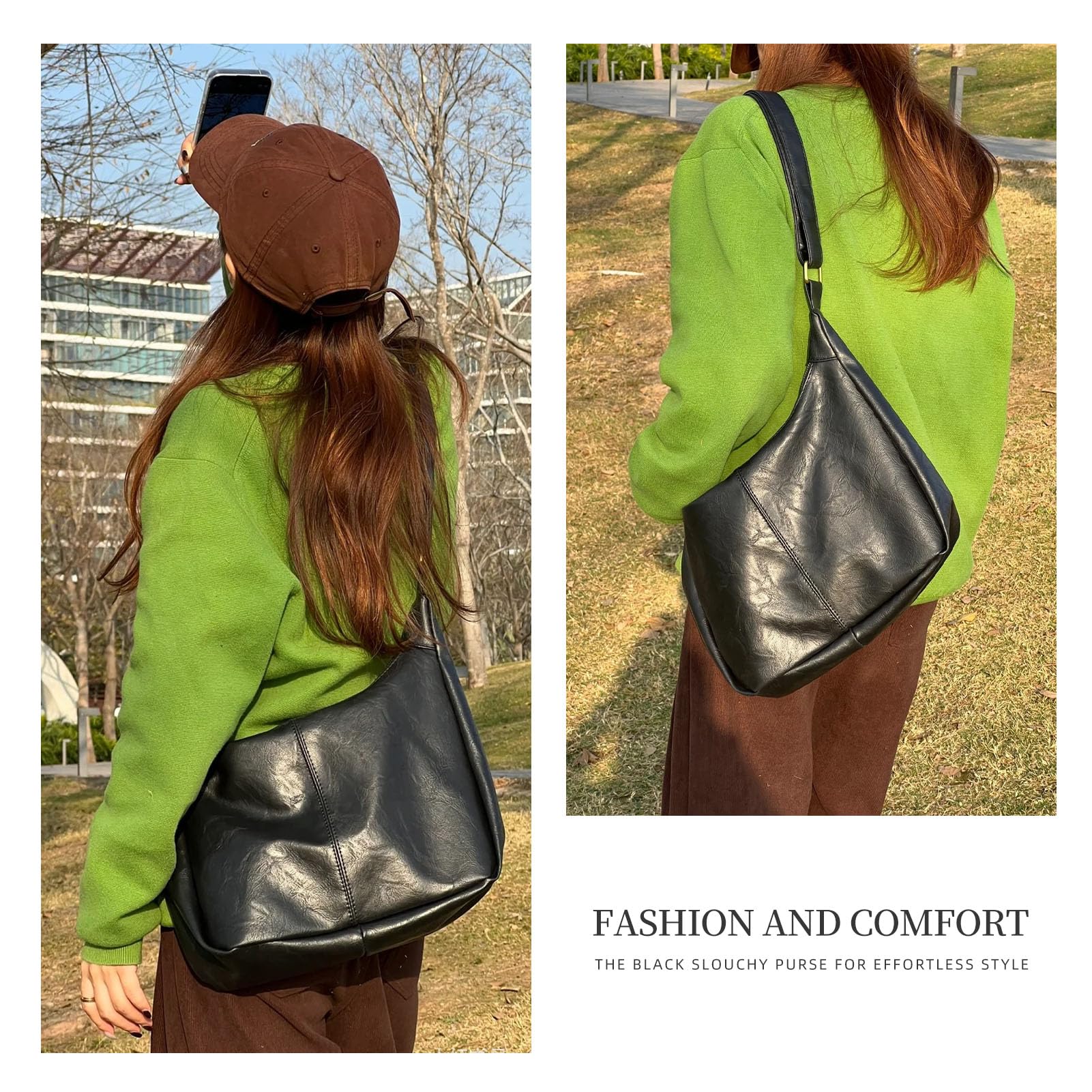 celestina Hobo Bags for Women, Ultra Soft Foldable Vegan Leather Shoulder Handbag, Stylish Slouchy Tote Purses