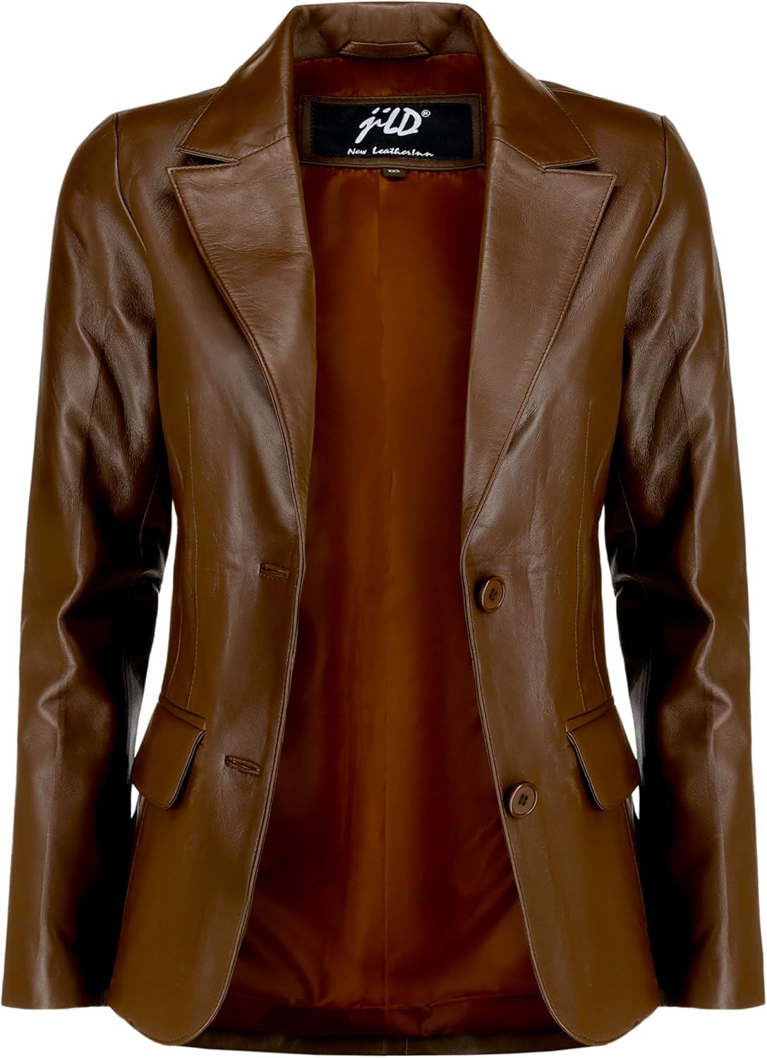 Jild Classic 2-Button Lambskin Leather Blazer Women - Casual Coat Long Sleeves Suit Style Leather Jacket Women