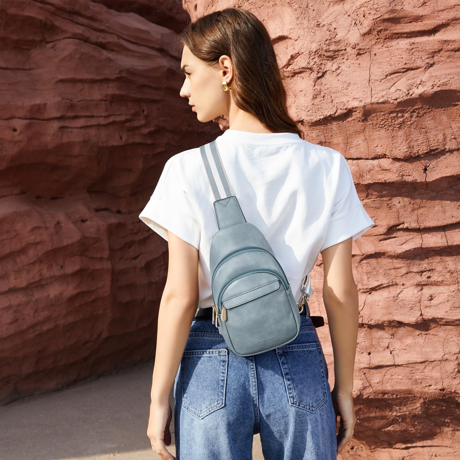 BOSTANTEN Small Sling Bag for Women Leather Crossbody Bags Fanny Pack Chest Bag for Travel