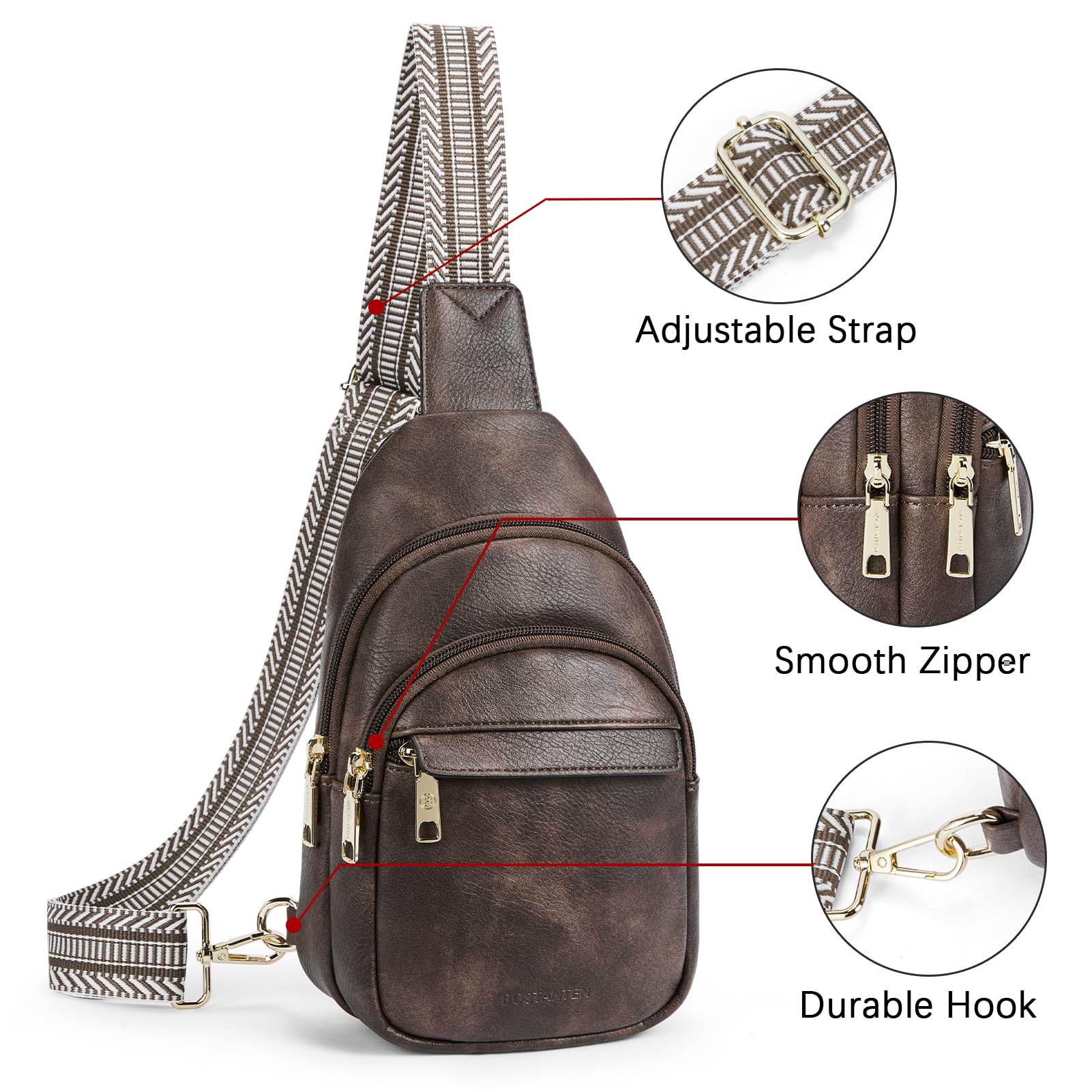 BOSTANTEN Small Sling Bag for Women Leather Crossbody Bags Fanny Pack Chest Bag for Travel