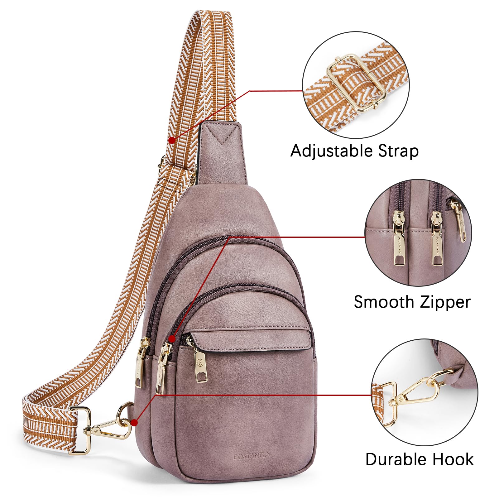 BOSTANTEN Small Sling Bag for Women Leather Crossbody Bags Fanny Pack Chest Bag for Travel