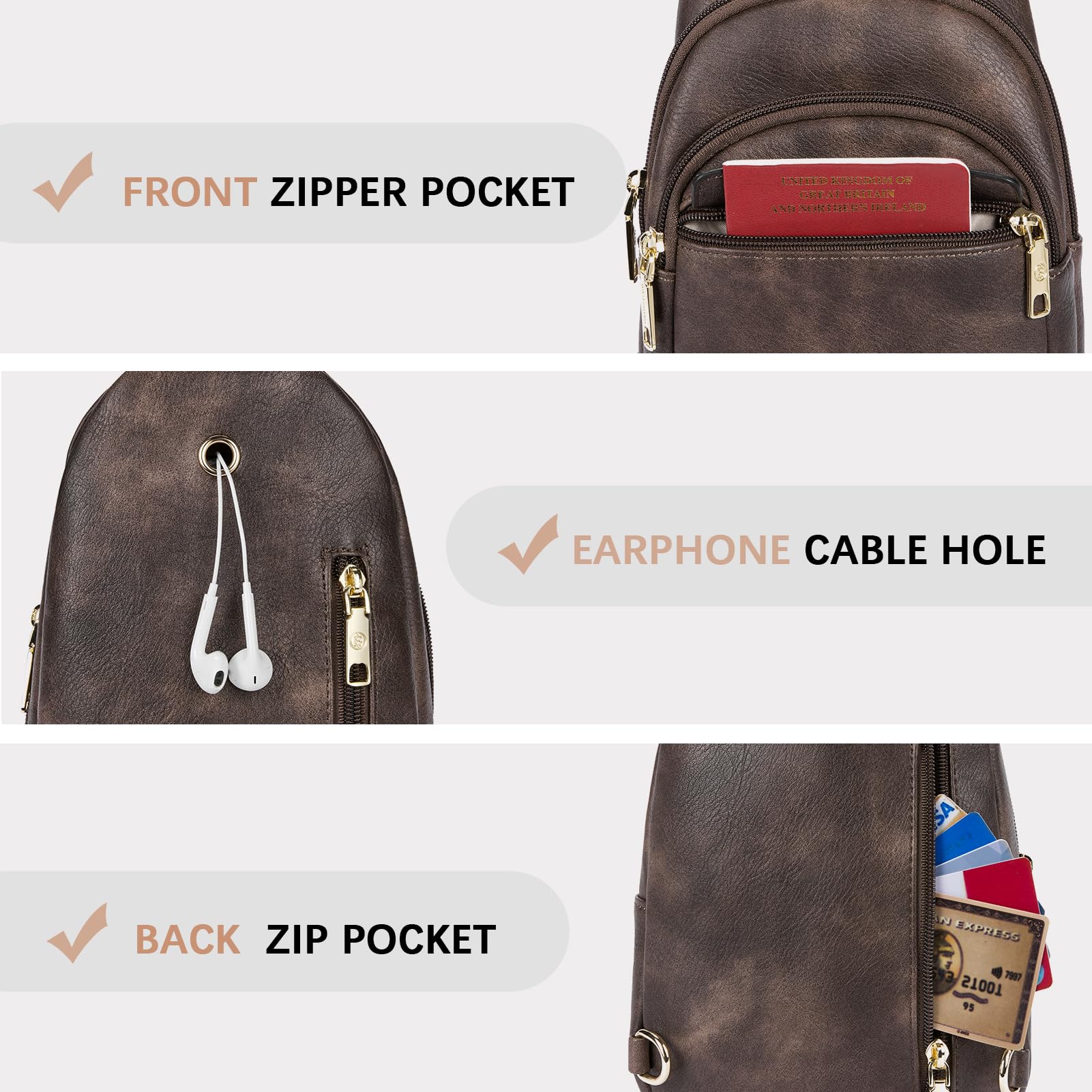 BOSTANTEN Small Sling Bag for Women Leather Crossbody Bags Fanny Pack Chest Bag for Travel