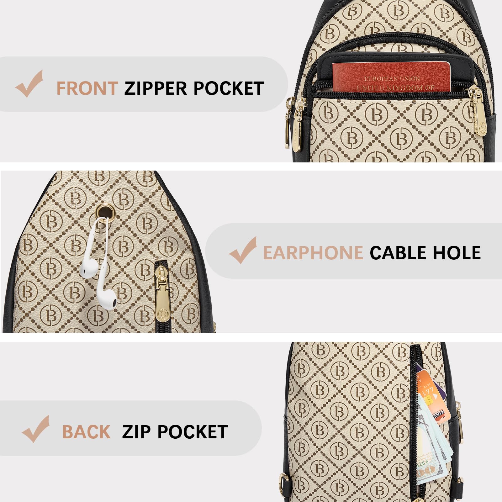 BOSTANTEN Small Sling Bag for Women Leather Crossbody Bags Fanny Pack Chest Bag for Travel