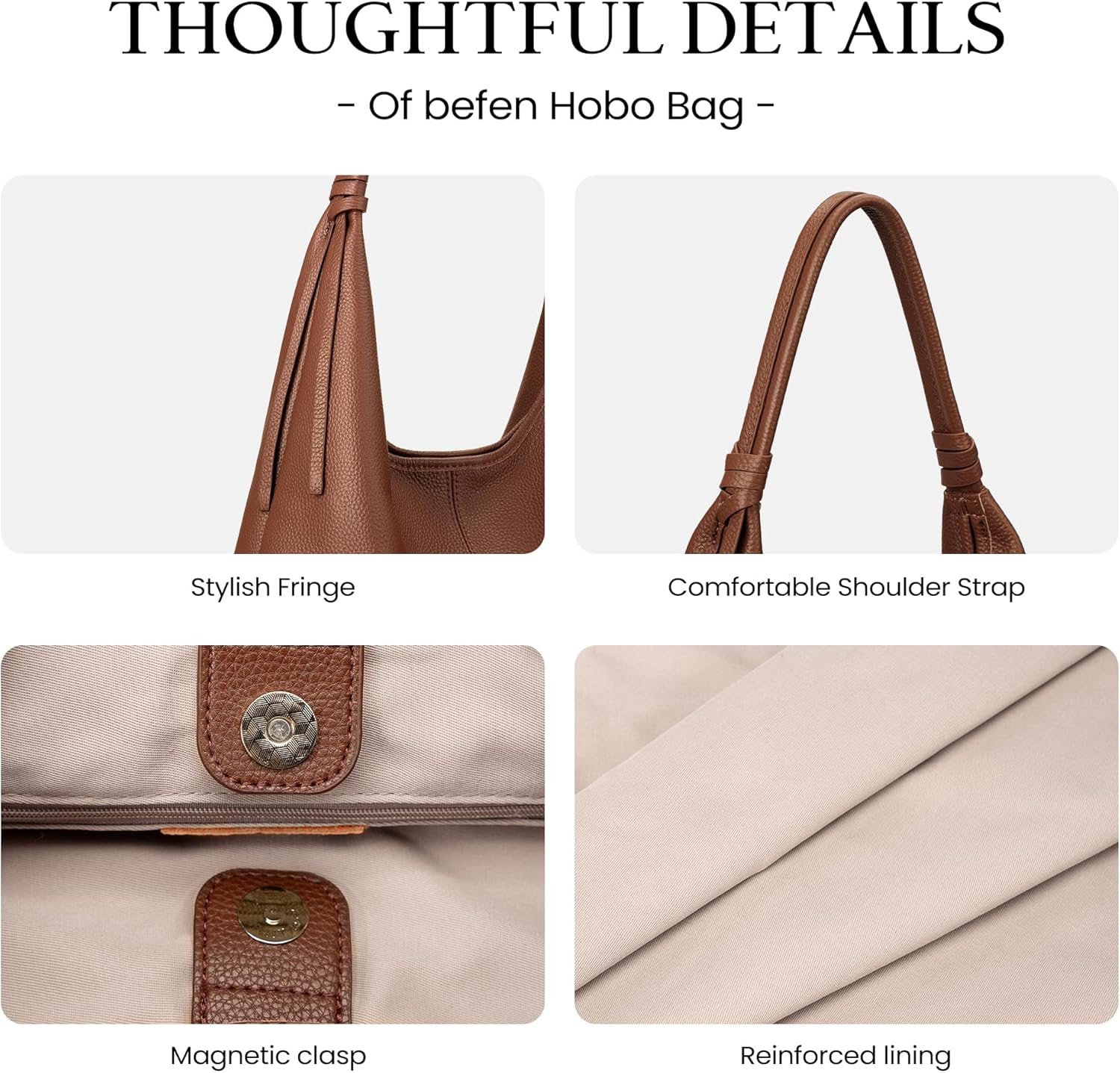 befen Genuine Leather Slouchy Hobo Purses for Women, Top Grain Real Leather Tote Handbags Shoulder Satchel with Tassel Ribbon