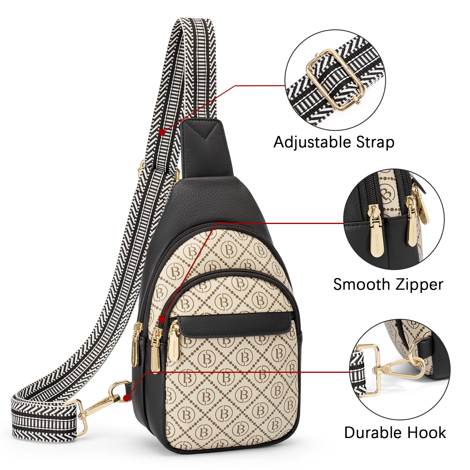 BOSTANTEN Small Sling Bag for Women Leather Crossbody Bags Fanny Pack Chest Bag for Travel