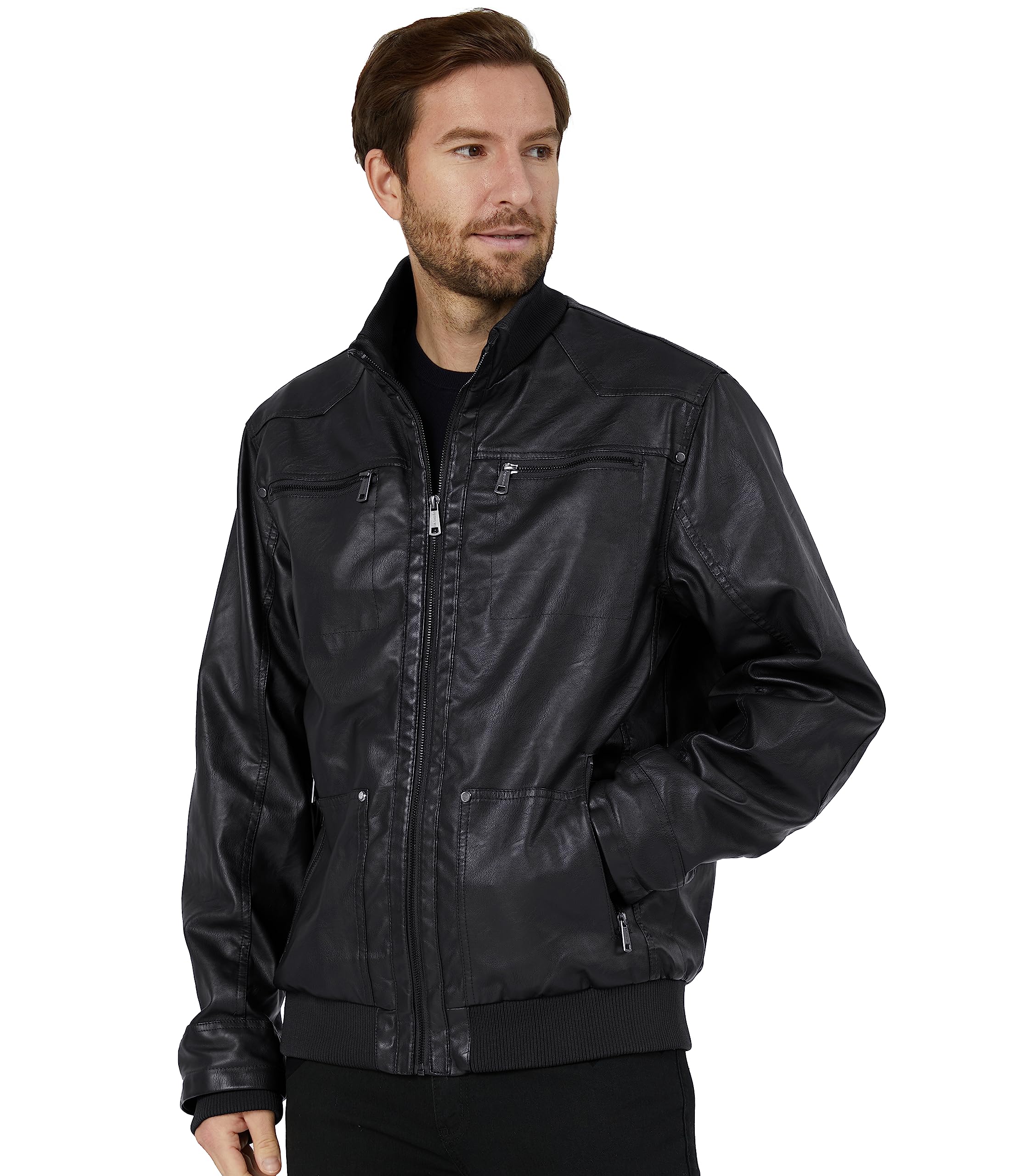 wantdo Men's Faux Leather Jacket with Removable Hood Motorcycle Jacket Casual Warm Winter Coat