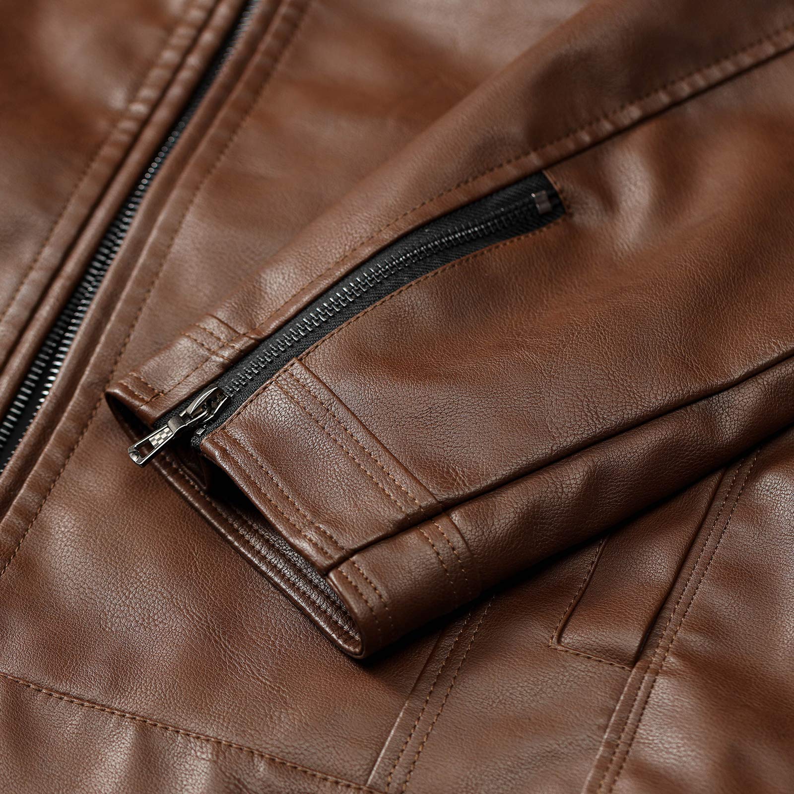 WULFUL Men's Stand Collar Leather Jacket Motorcycle Lightweight Faux Leather Outwear