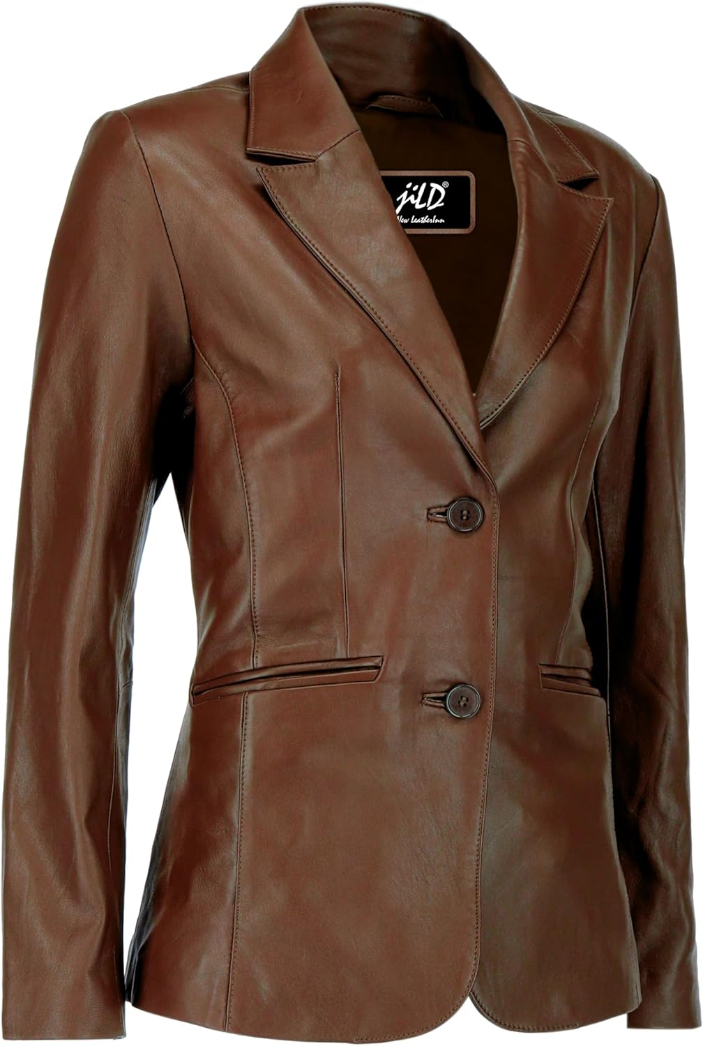 Jild Classic 2-Button Lambskin Leather Blazer Women - Casual Coat Long Sleeves Suit Style Leather Jacket Women