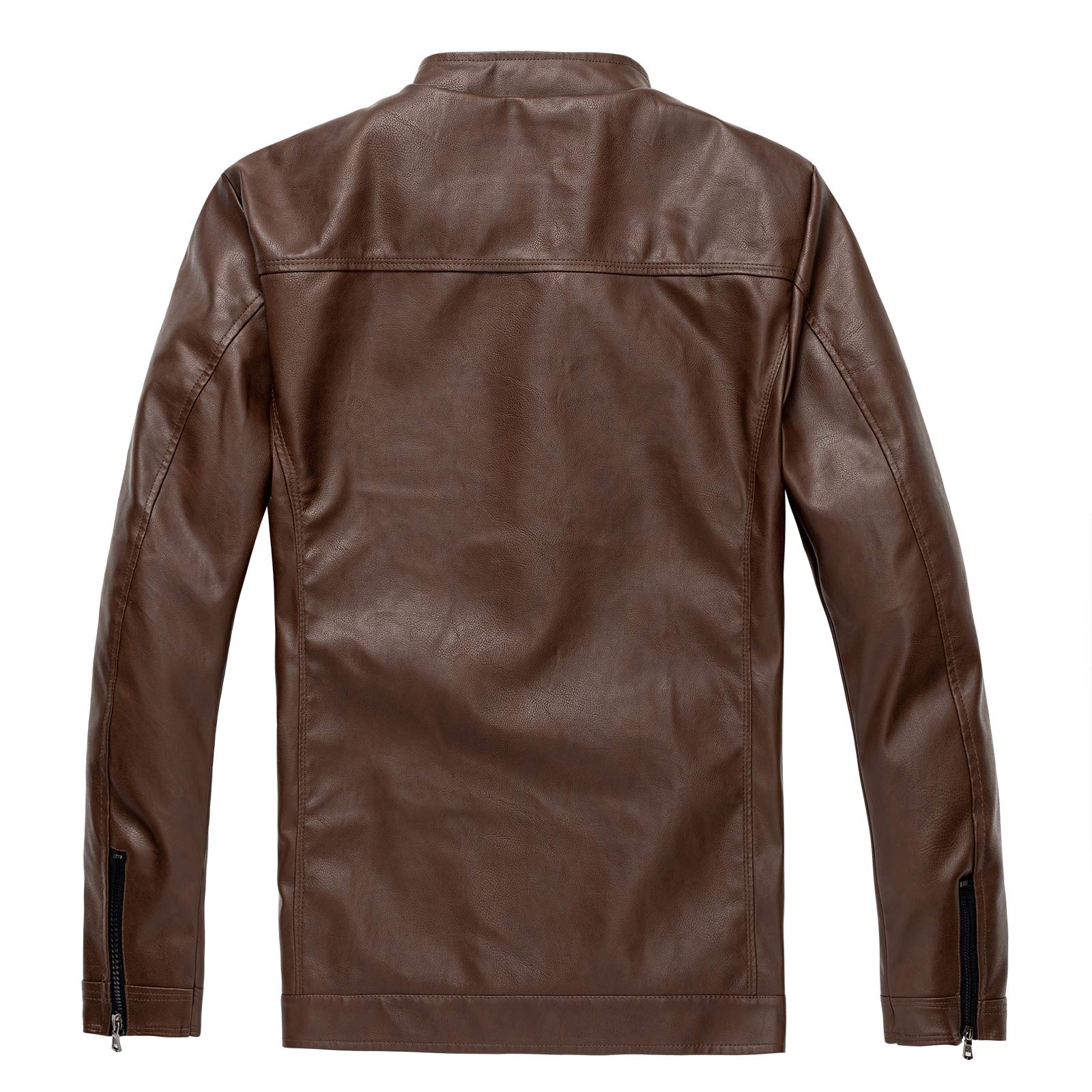 WULFUL Men's Stand Collar Leather Jacket Motorcycle Lightweight Faux Leather Outwear