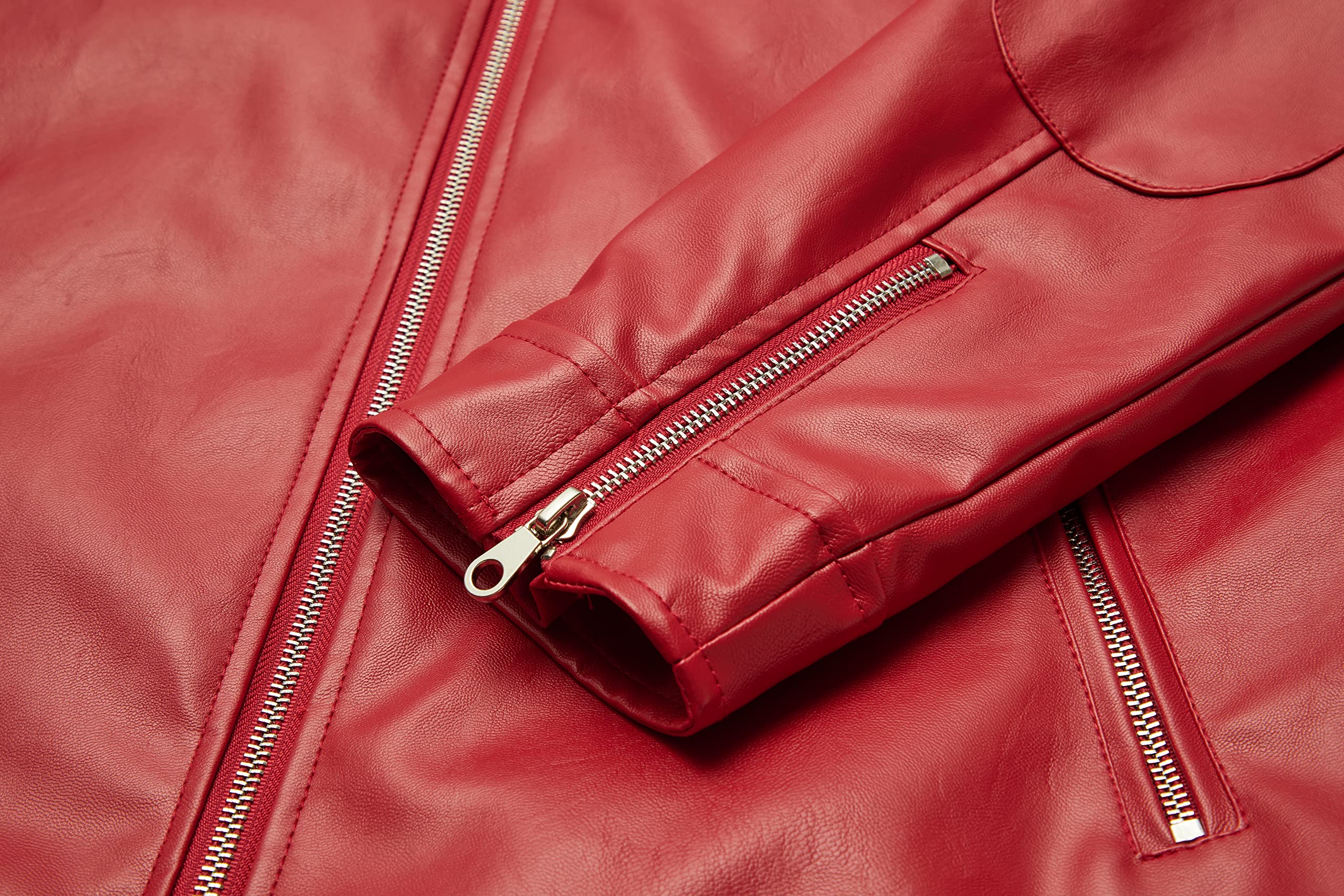 WULFUL Men's Stand Collar Leather Jacket Motorcycle Lightweight Faux Leather Outwear