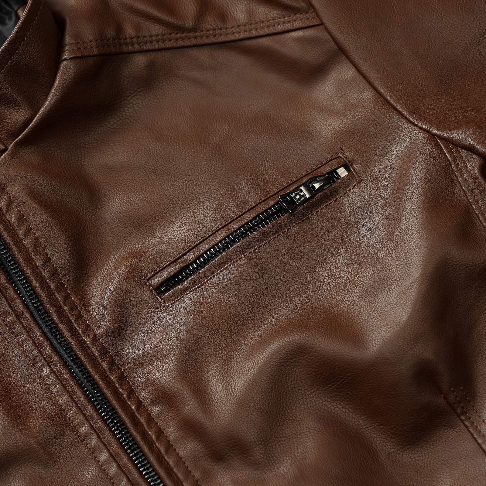 WULFUL Men's Stand Collar Leather Jacket Motorcycle Lightweight Faux Leather Outwear