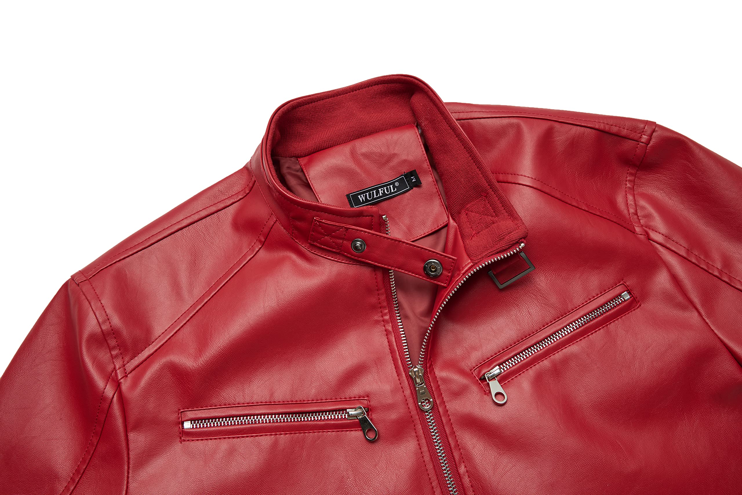 WULFUL Men's Stand Collar Leather Jacket Motorcycle Lightweight Faux Leather Outwear