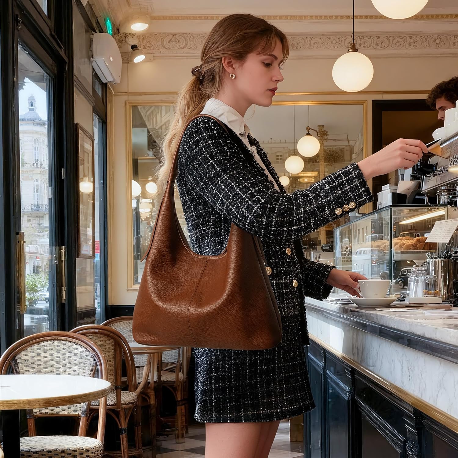 befen Genuine Leather Slouchy Hobo Purses for Women, Top Grain Real Leather Tote Handbags Shoulder Satchel with Tassel Ribbon