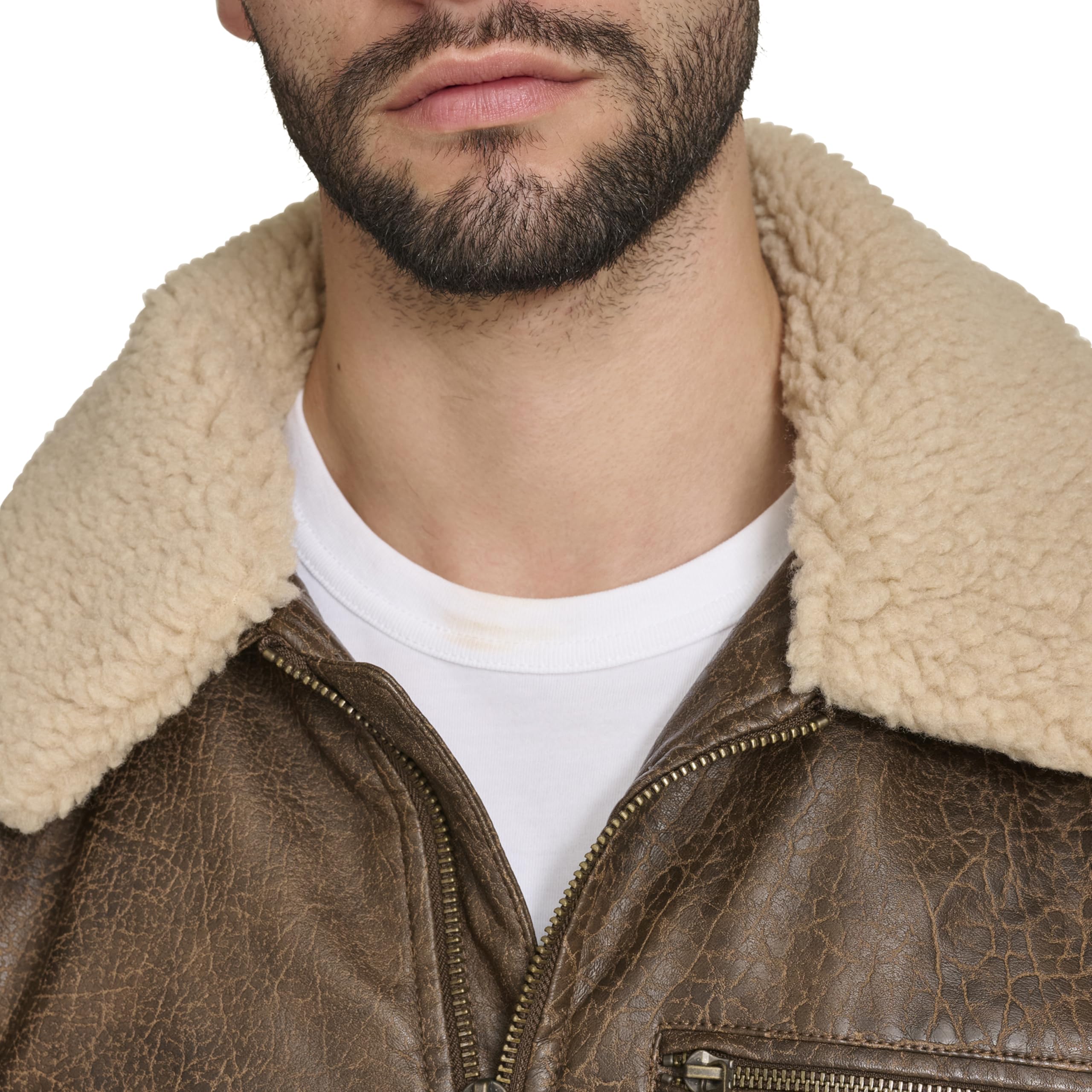 Levi's mens Levi's Men's Faux Leather Aviator Bomber Jacket With Sherpa Collar