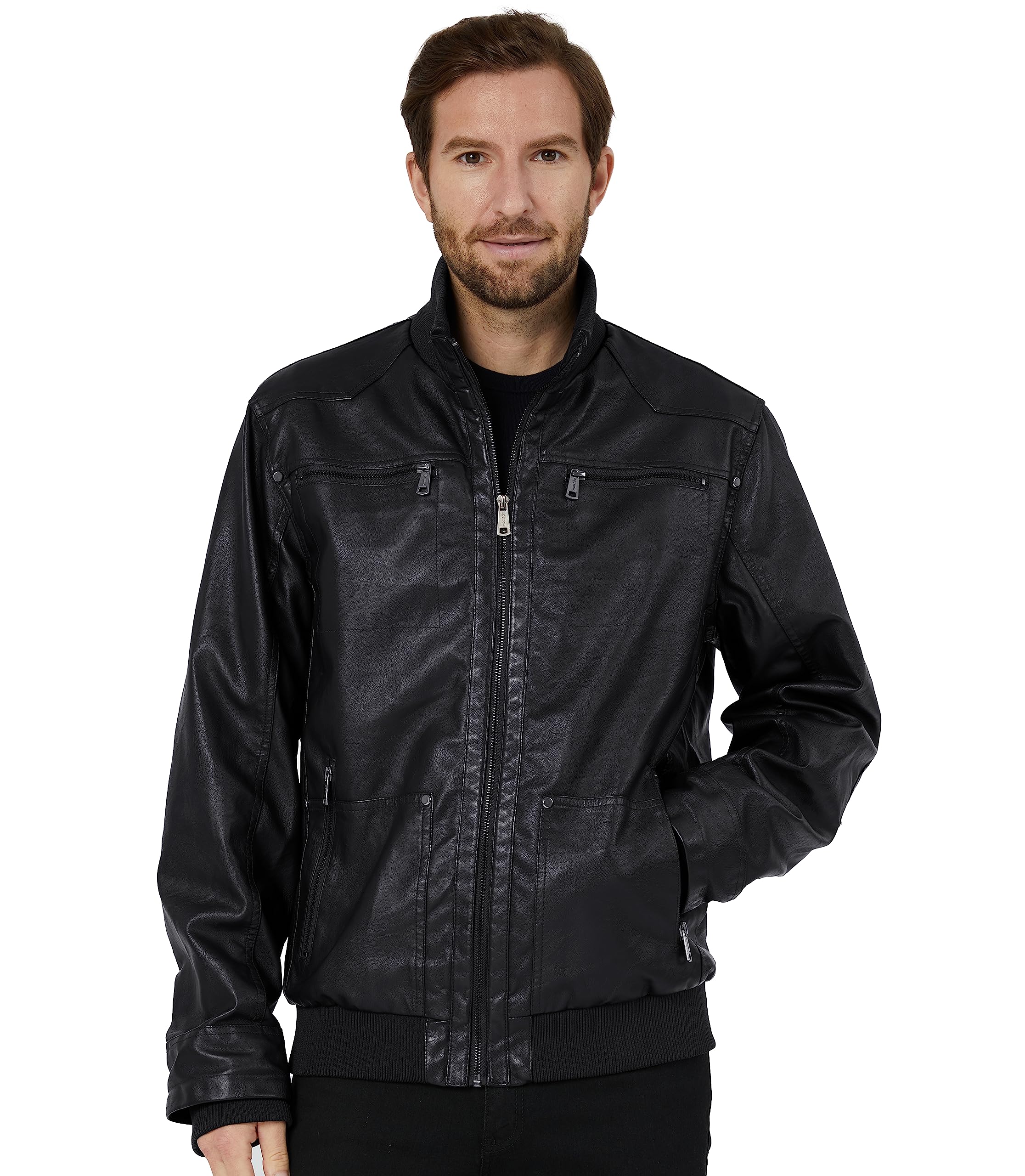 wantdo Men's Faux Leather Jacket with Removable Hood Motorcycle Jacket Casual Warm Winter Coat